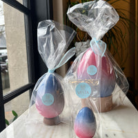 Chocolate easter eggs in 3 different sizes, individually bagged.